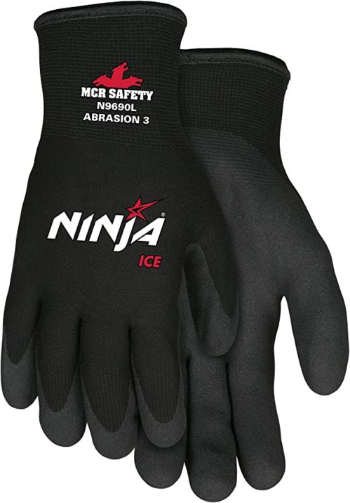 MCR N9690 Ninja Ice 15 Gauge Black Nylon with Acrylic Terry Interior HPT Palm and Fingertip Coating Work Gloves - Various Sizes